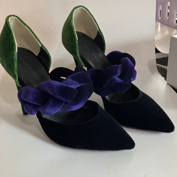 Marco de Vincenzo velvet green black purple heel braided strap hi heel size 38 - Picture 6 of 7